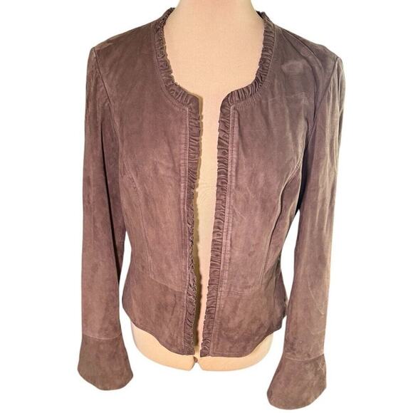 INC SZ M Womens Genuine Suede Crop Jacket Ruffle Bell Flared Sleeve Boho Western - Picture 1 of 12